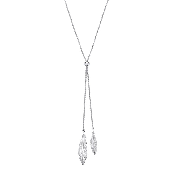 Silver  Angel Wing Feather Charm Necklace 30 inch - GVK207