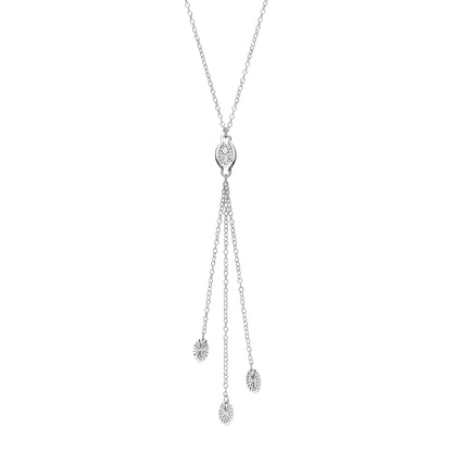 Silver  diamond-cut Oval Illusion Tassle Necklace 16 inch - GVK209