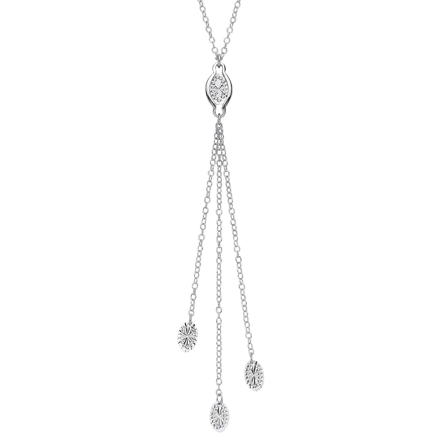 Silver  diamond-cut Oval Illusion Tassle Necklace 16 inch - GVK209