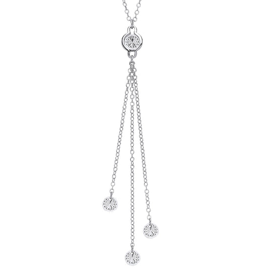 Silver  diamond-cut Round Illusion Tassle Necklace 16 + 2 inch - GVK212