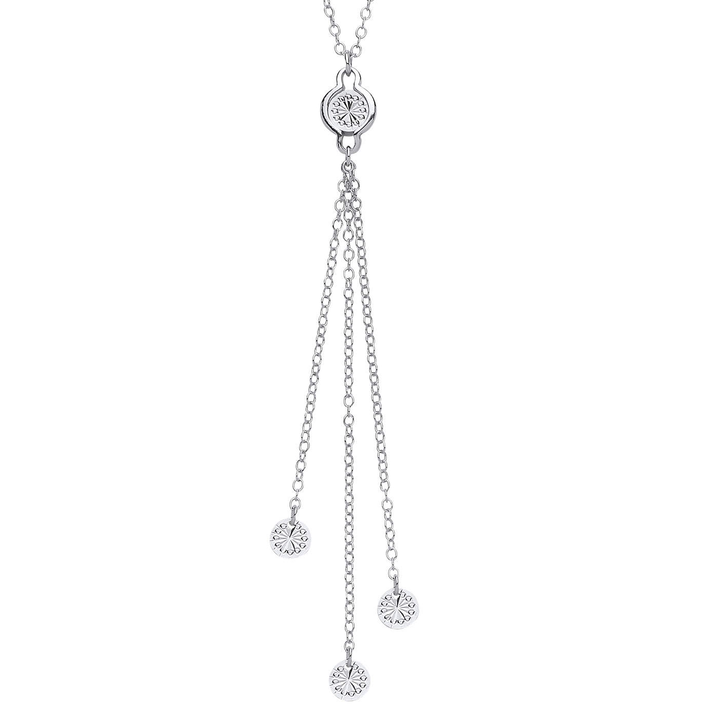 Silver  diamond-cut Round Illusion Tassle Necklace 16 + 2 inch - GVK212