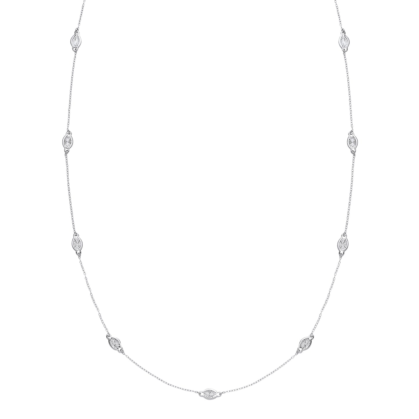 Silver  diamond-cut Faceted Illusion Eternity Necklace 35 inch - GVK213