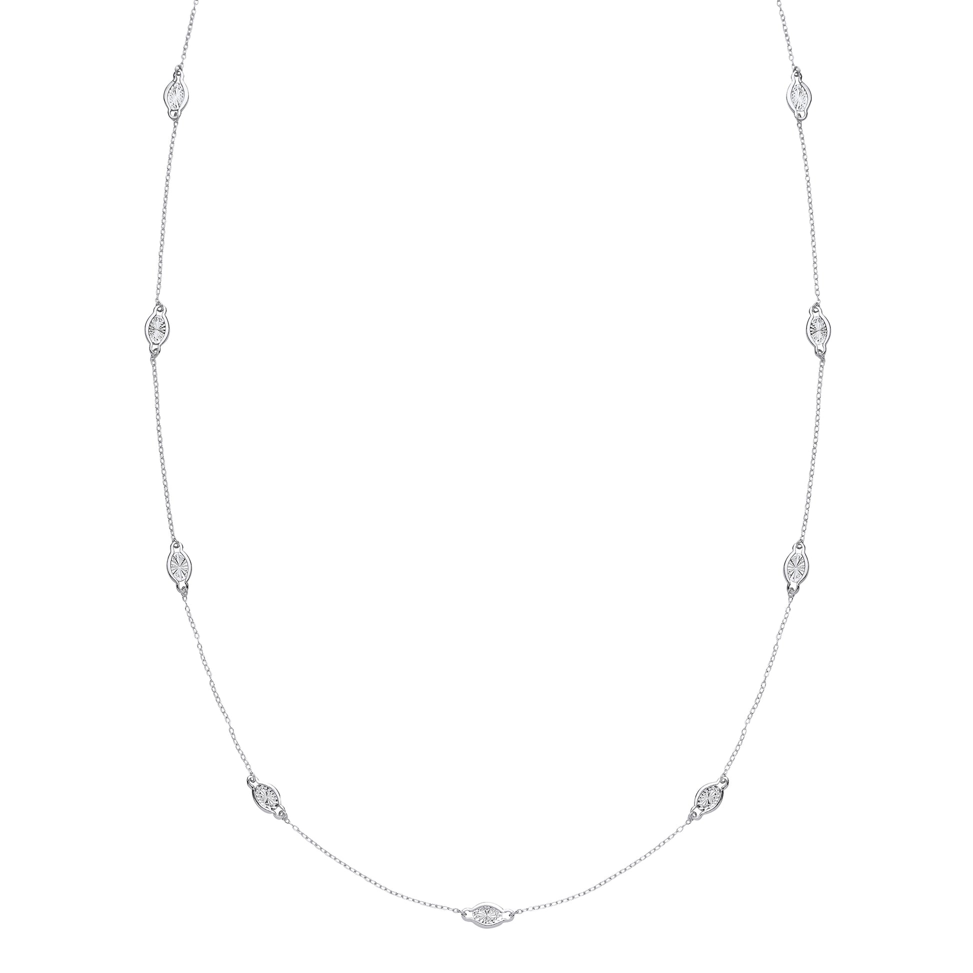 Silver  diamond-cut Faceted Illusion Eternity Necklace 35 inch - GVK213