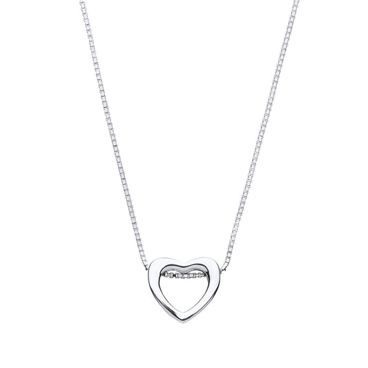 Silver  Love Heart Halo Charm Necklace 15 + 2 inch - GVK217RH