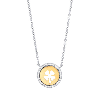Gilded Silver  CZ Lucky Clover Halo Medallion Necklace 17 + 2" - GVK219
