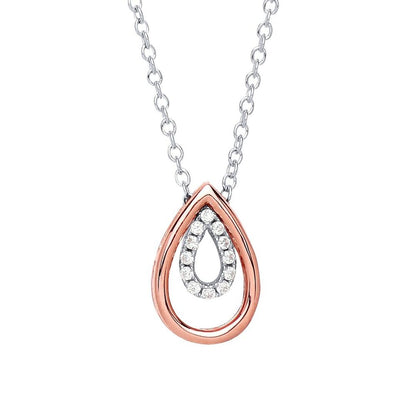Rose Silver  CZ Halo Teardrop Charm Necklace 17 + 2 inch - GVK223