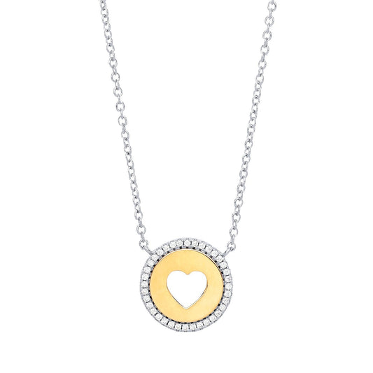 Gilded Silver  CZ Love Heart Halo Medallion Necklace 17 + 2 inch - GVK226