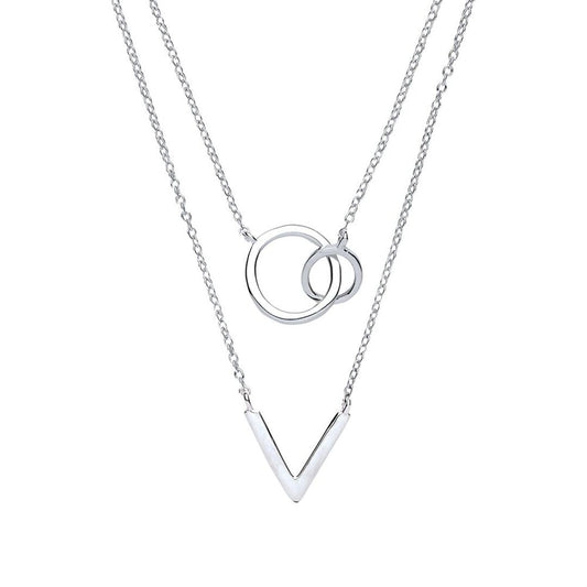 Silver Chinese Linking Rings Double Drop Necklace - GVK230