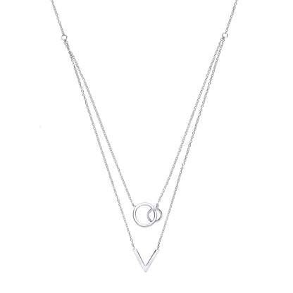 Silver  Chinese Linking Rings Double Drop Necklace - GVK230