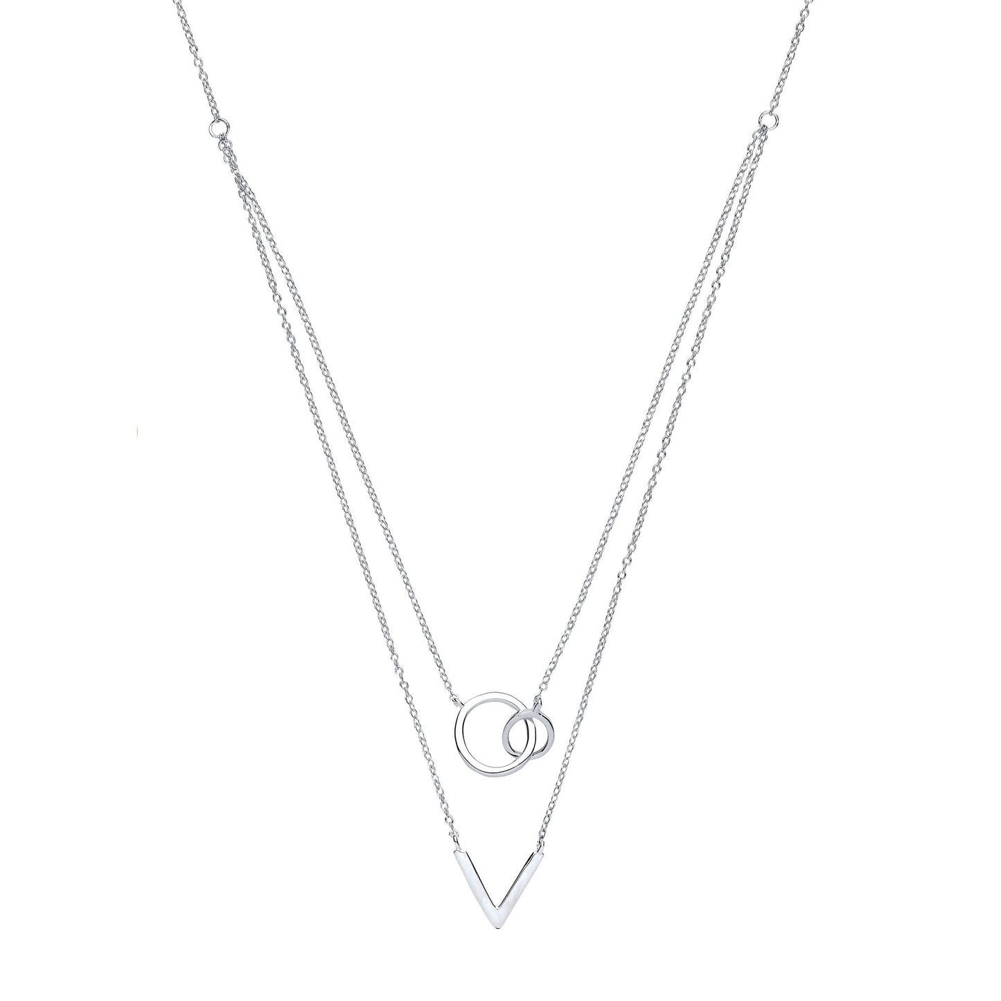 Silver  Chinese Linking Rings Double Drop Necklace - GVK230
