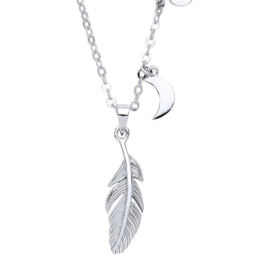 Silver  CZ Angel Wing Feather Charm Necklace 16 + 2 inch - GVK235