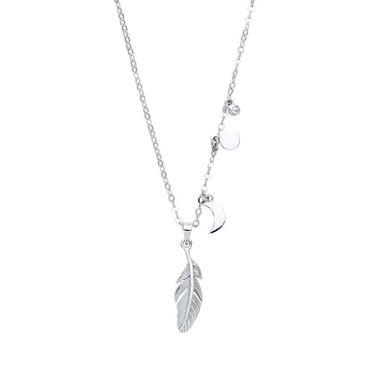 Silver  CZ Angel Wing Feather Charm Necklace 16 + 2 inch - GVK235