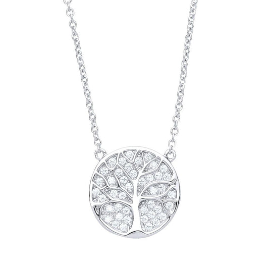 Silver  CZ Tree of Life Pave Charm Necklace 16 + 2 inch - GVK236