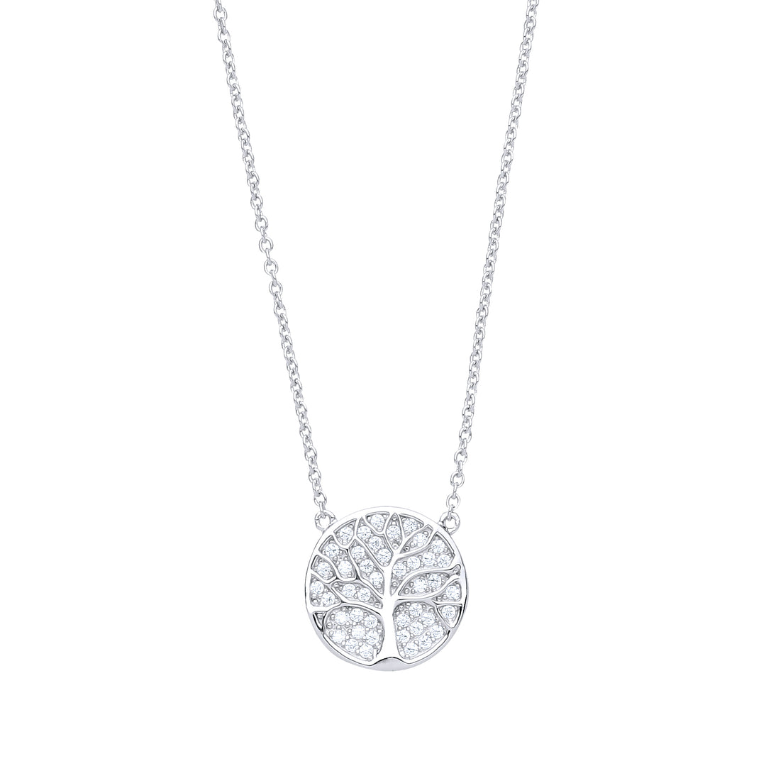 Silver  CZ Tree of Life Pave Charm Necklace 16 + 2 inch - GVK236