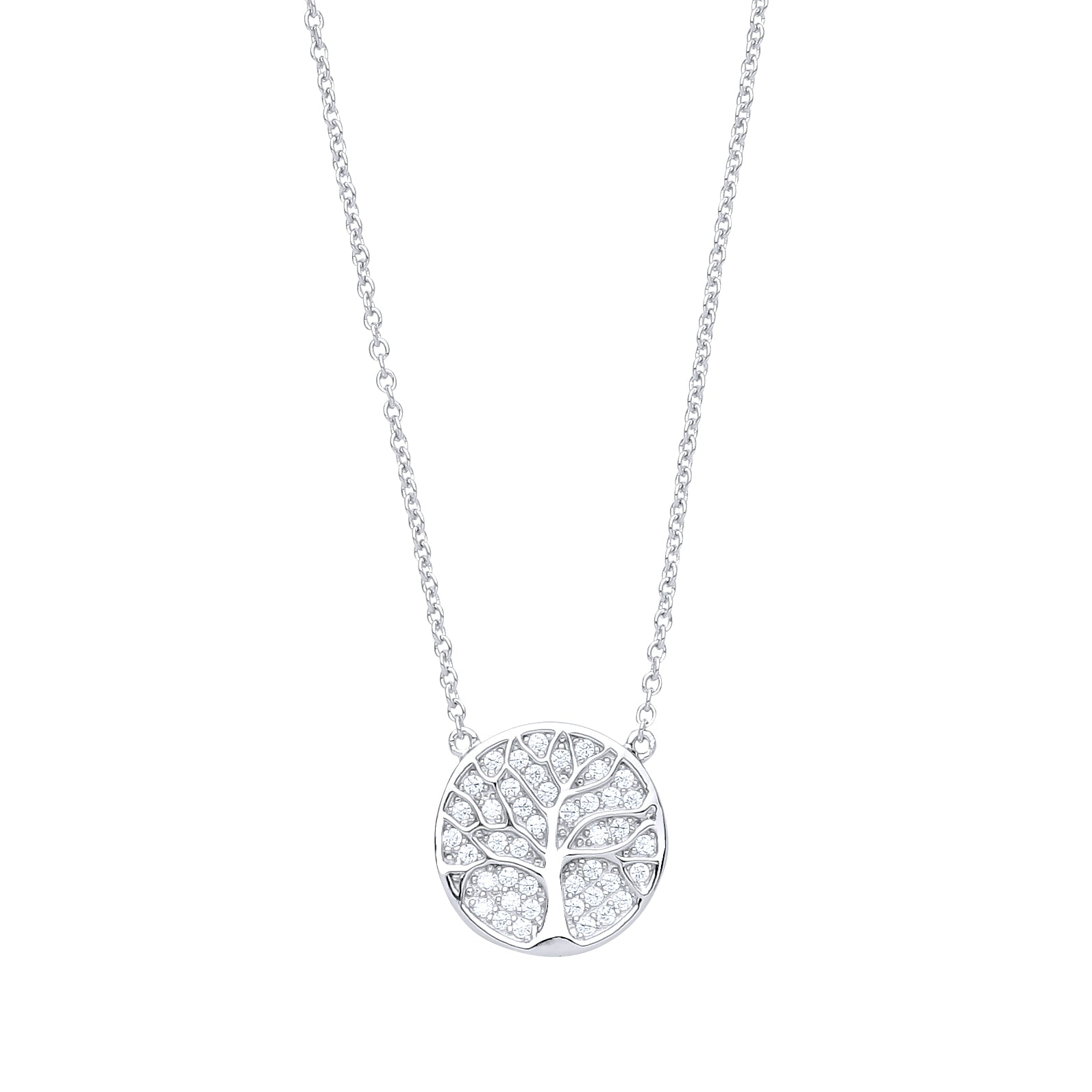 Silver  CZ Tree of Life Pave Charm Necklace 16 + 2 inch - GVK236