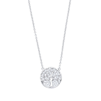 Silver  CZ Tree of Life Pave Charm Necklace 16 + 2 inch - GVK236