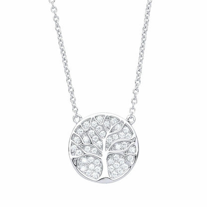 Silver  CZ Tree of Life Pave Charm Necklace 16 + 2 inch - GVK236