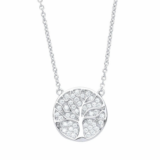 Silver  CZ Tree of Life Pave Charm Necklace 16 + 2 inch - GVK236