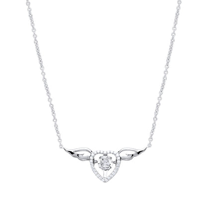 Silver  CZ Love Heart Angel Wings Charm Necklace 15 + 2 inch - GVK238