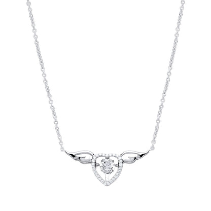 Silver  CZ Love Heart Angel Wings Charm Necklace 15 + 2 inch - GVK238