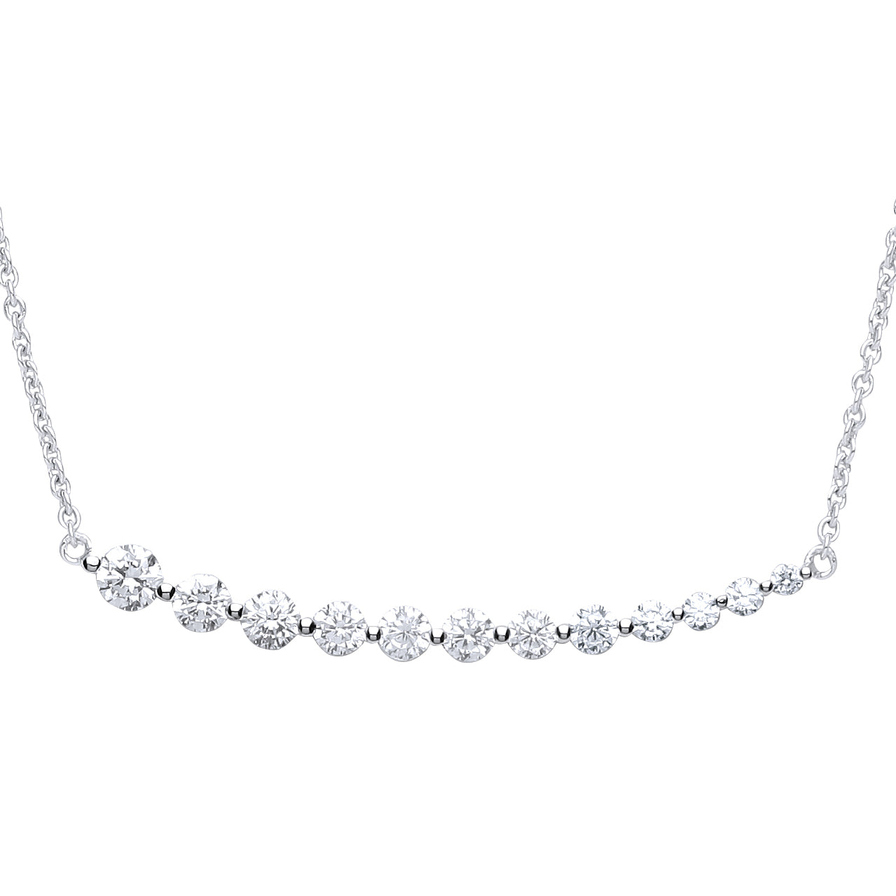 Silver  CZ Graduating Line Eternity Necklace 16 + 2 inch - GVK241