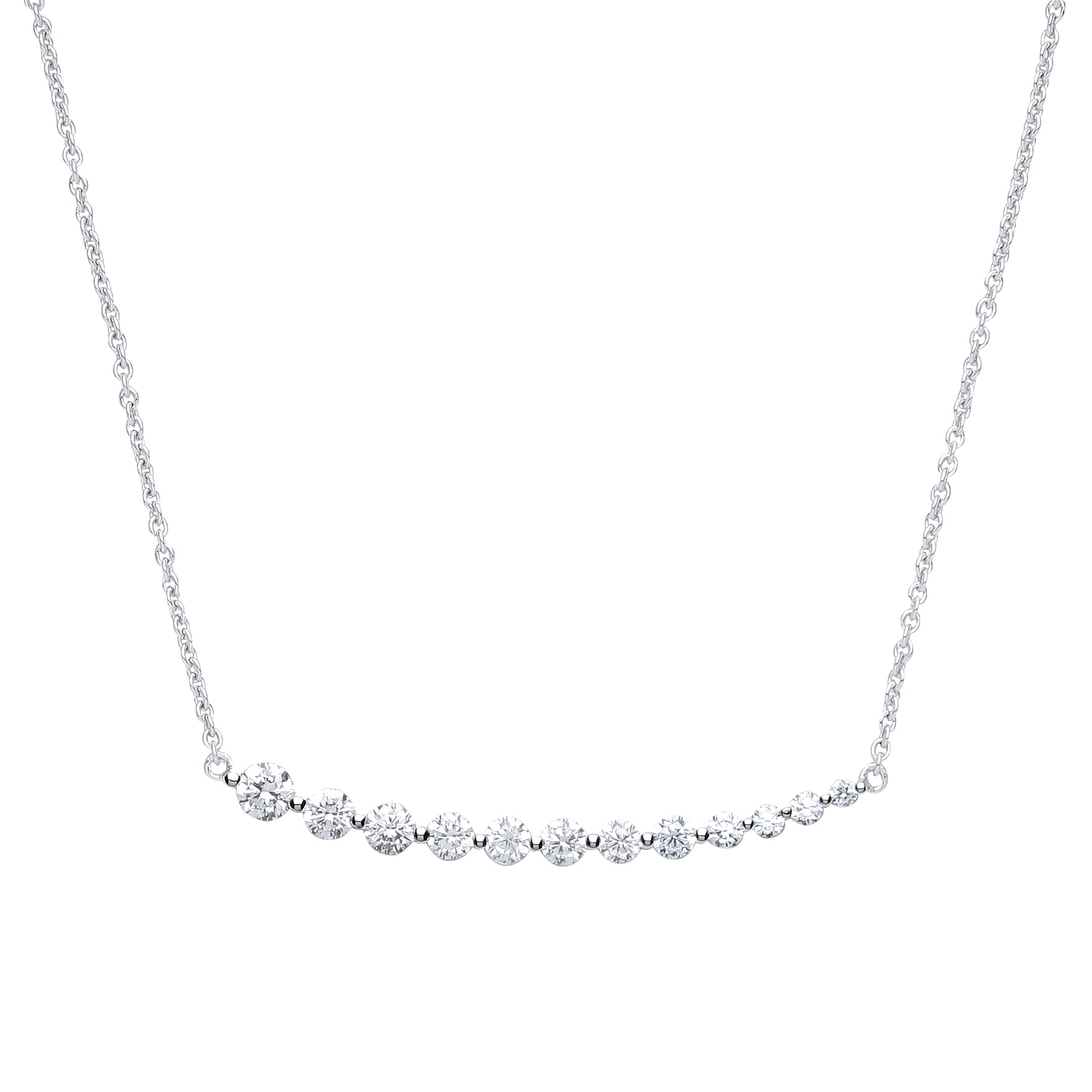 Silver  CZ Graduating Line Eternity Necklace 16 + 2 inch - GVK241