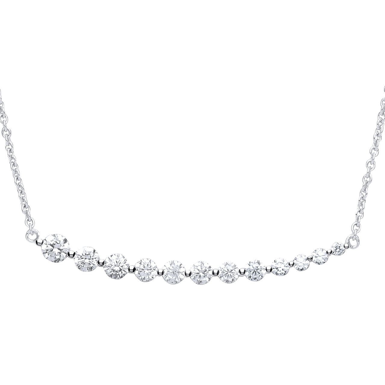 Silver  CZ Graduating Line Eternity Necklace 16 + 2 inch - GVK241