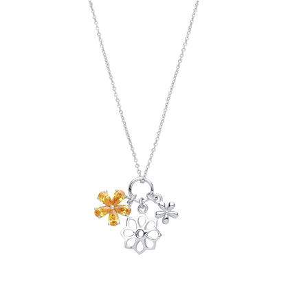 Silver  Yellow pear CZ Daisy Flower Charm Necklace 16 + 2 inch - GVK242