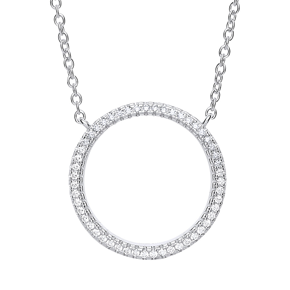 Silver  CZ Eternity Halo Hoop Necklace 18 inch - GVK250