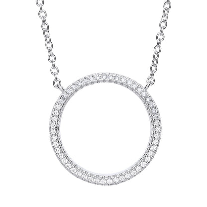 Silver  CZ Eternity Halo Hoop Necklace 18 inch - GVK250