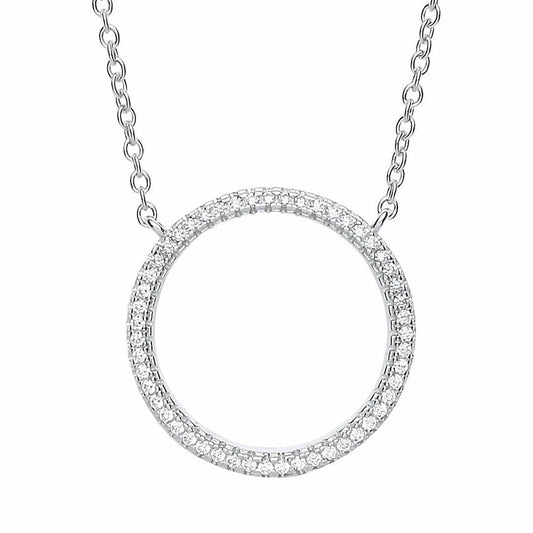 Silver  CZ Eternity Halo Hoop Necklace 18 inch - GVK250