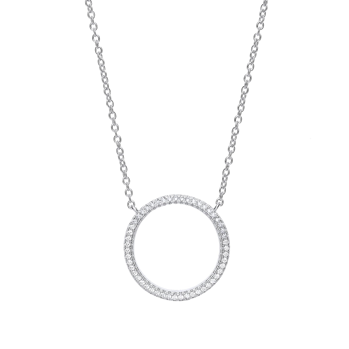 Silver  CZ Eternity Halo Hoop Necklace 18 inch - GVK250