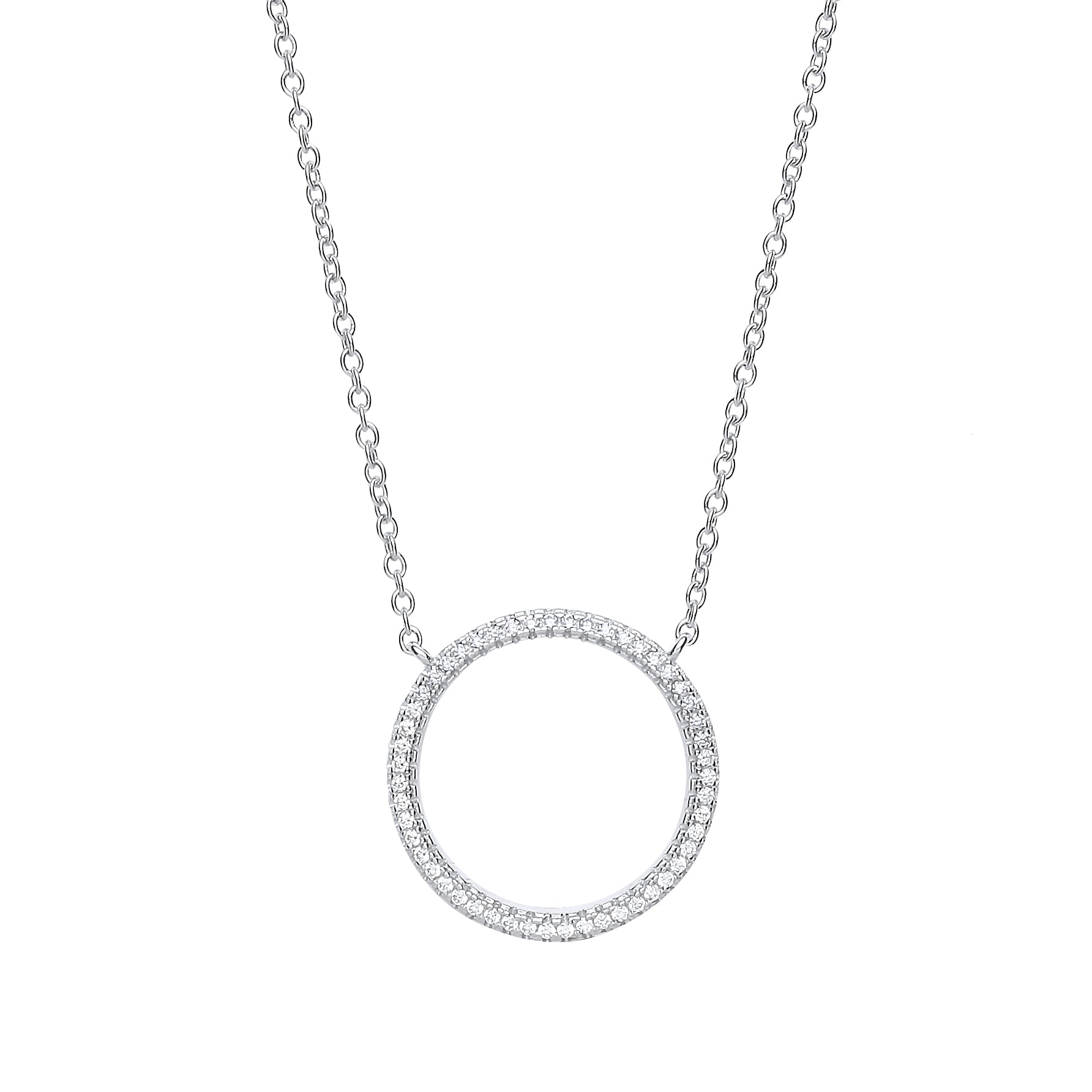 Silver  CZ Eternity Halo Hoop Necklace 18 inch - GVK250