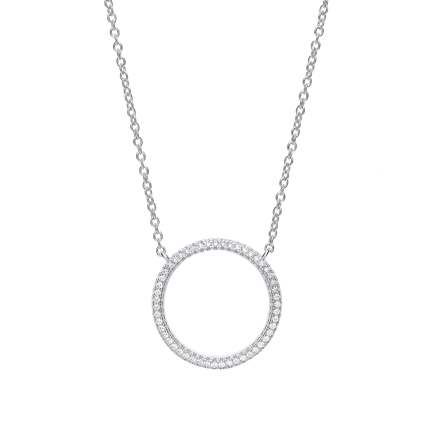 Silver  CZ Eternity Halo Hoop Necklace 18 inch - GVK250