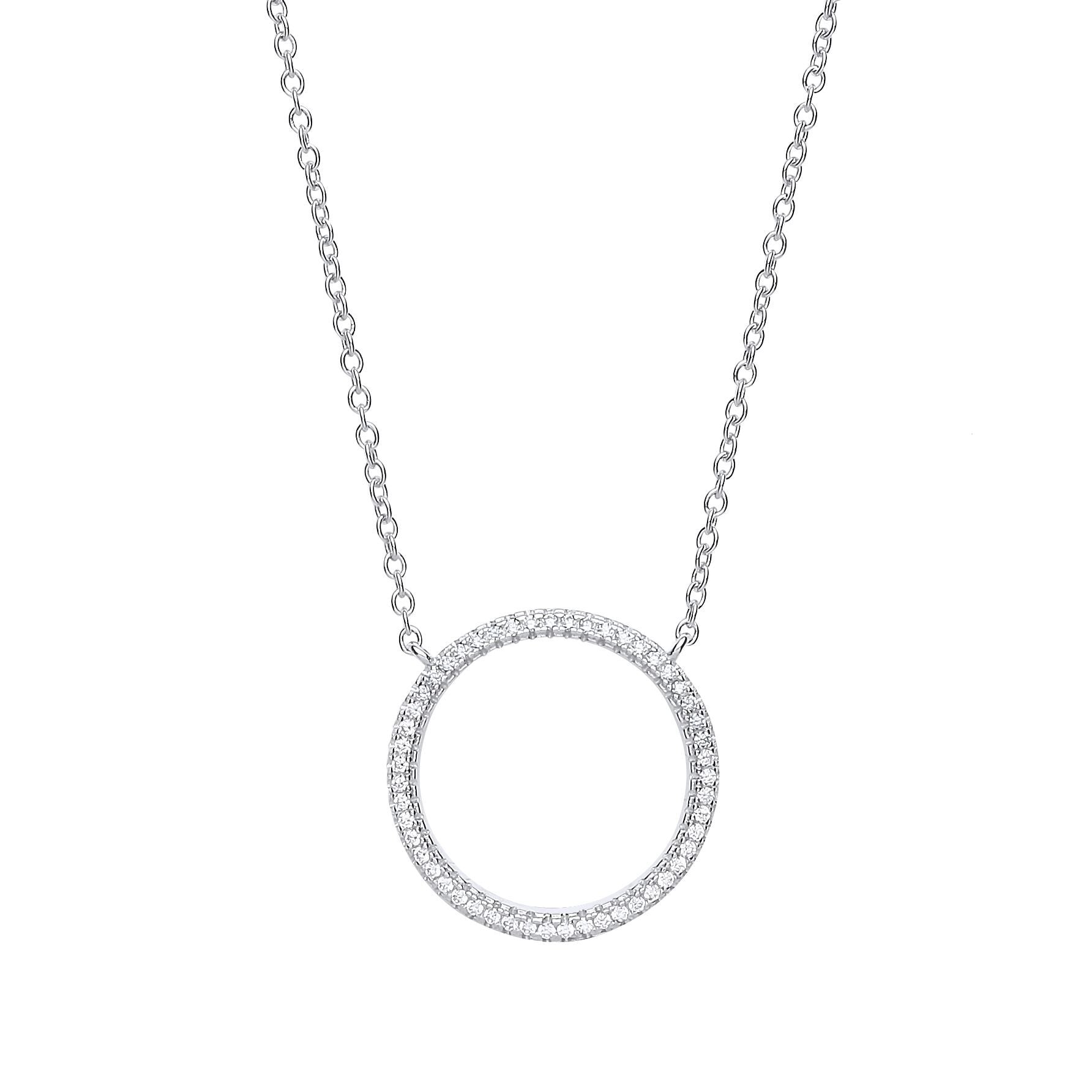 Silver  CZ Eternity Halo Hoop Necklace 18 inch - GVK250