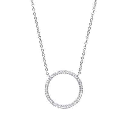 Silver  CZ Eternity Halo Hoop Necklace 18 inch - GVK250