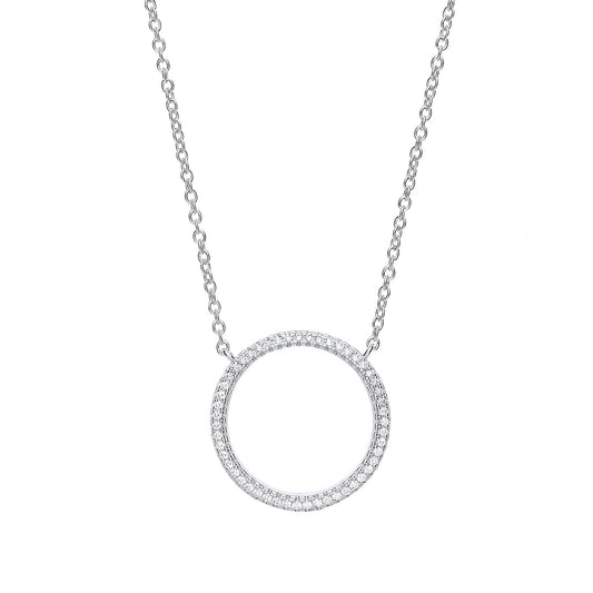Silver  CZ Eternity Halo Hoop Necklace 18 inch - GVK250