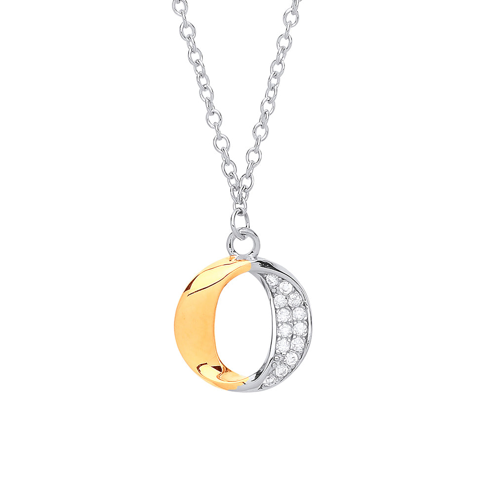 Gilded Silver  CZ O Halo Hoop charm Necklace 18 inch - GVK251