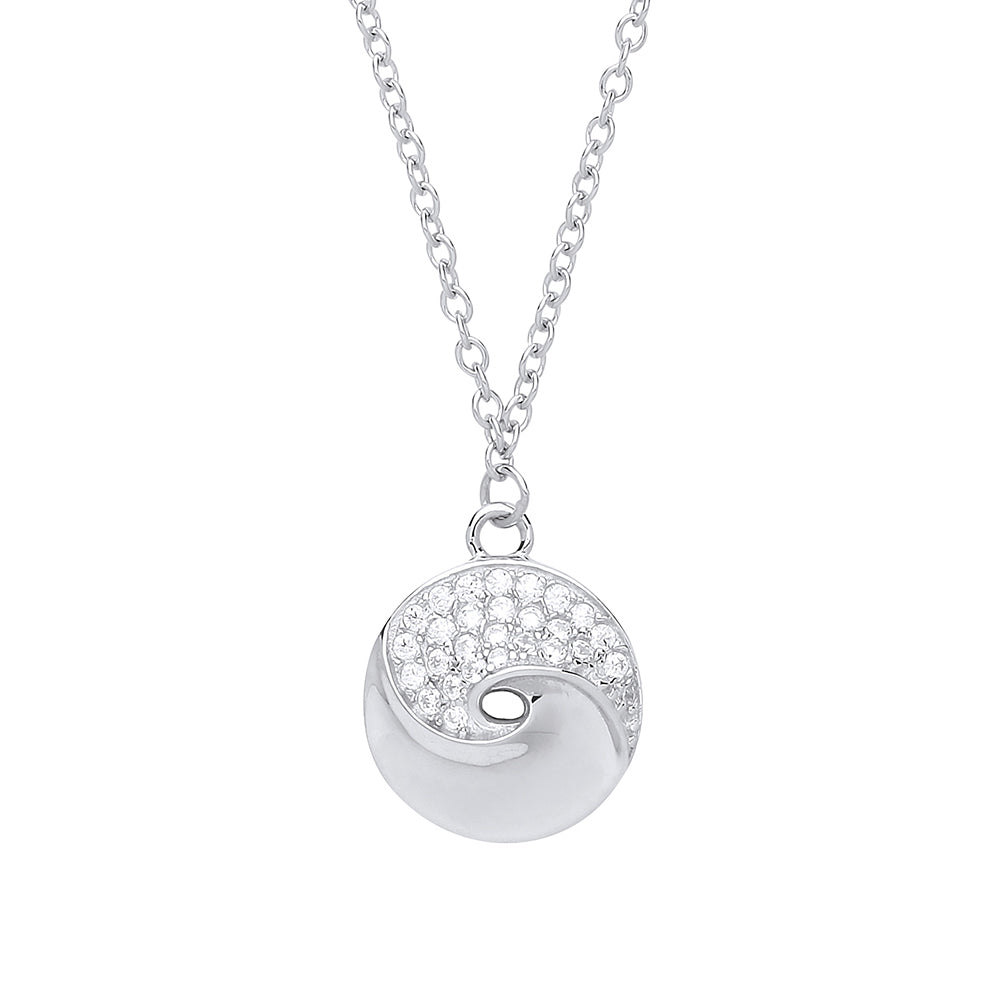 Silver  CZ Donut Swirl Charm Necklace 18 inch - GVK253