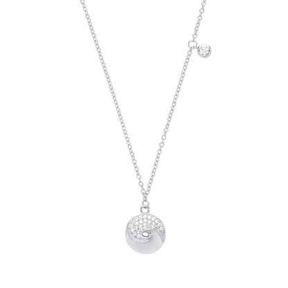 Silver  CZ Donut Swirl Charm Necklace 18 inch - GVK253