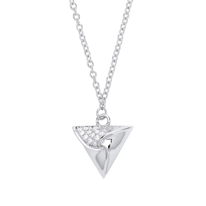 Silver  CZ Triangle Hamantaschen Charm Necklace 18 inch - GVK257