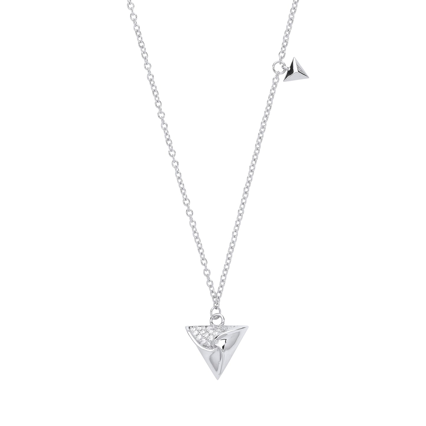 Silver  CZ Triangle Hamantaschen Charm Necklace 18 inch - GVK257