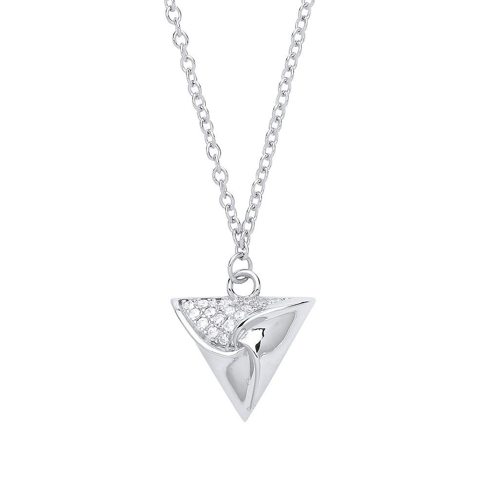 Silver  CZ Triangle Hamantaschen Charm Necklace 18 inch - GVK257