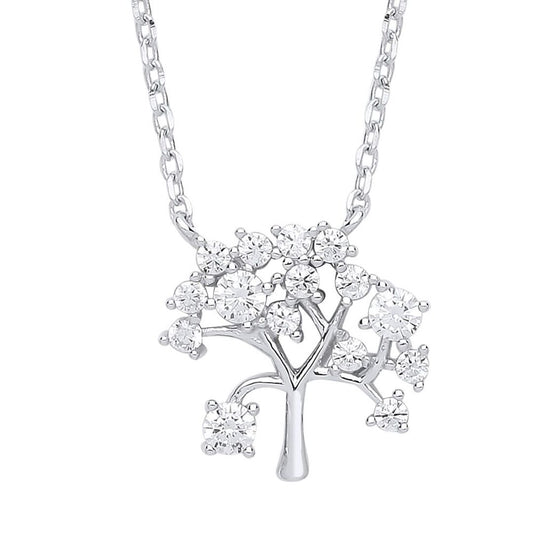 Silver CZ Tree of Life Charm Necklace 18 inch - GVK260