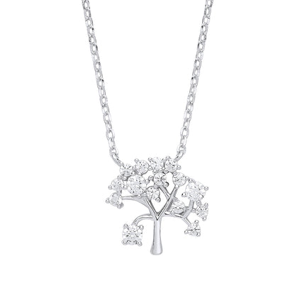 Silver  CZ Tree of Life Charm Necklace 18 inch - GVK260