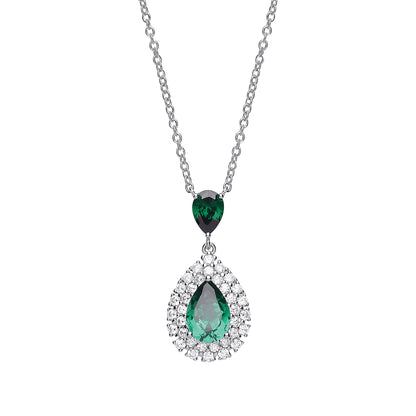 Silver  Green Pear CZ Tears of Joy Halo Pendant Necklace 18inch - GVK261