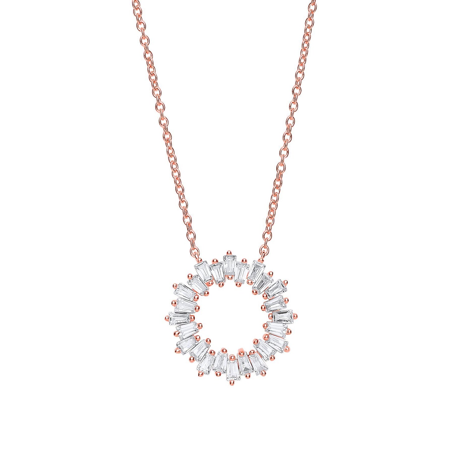 Rose Silver  Baguette CZ Star Burst Eternity Hoop Necklace 18" - GVK265