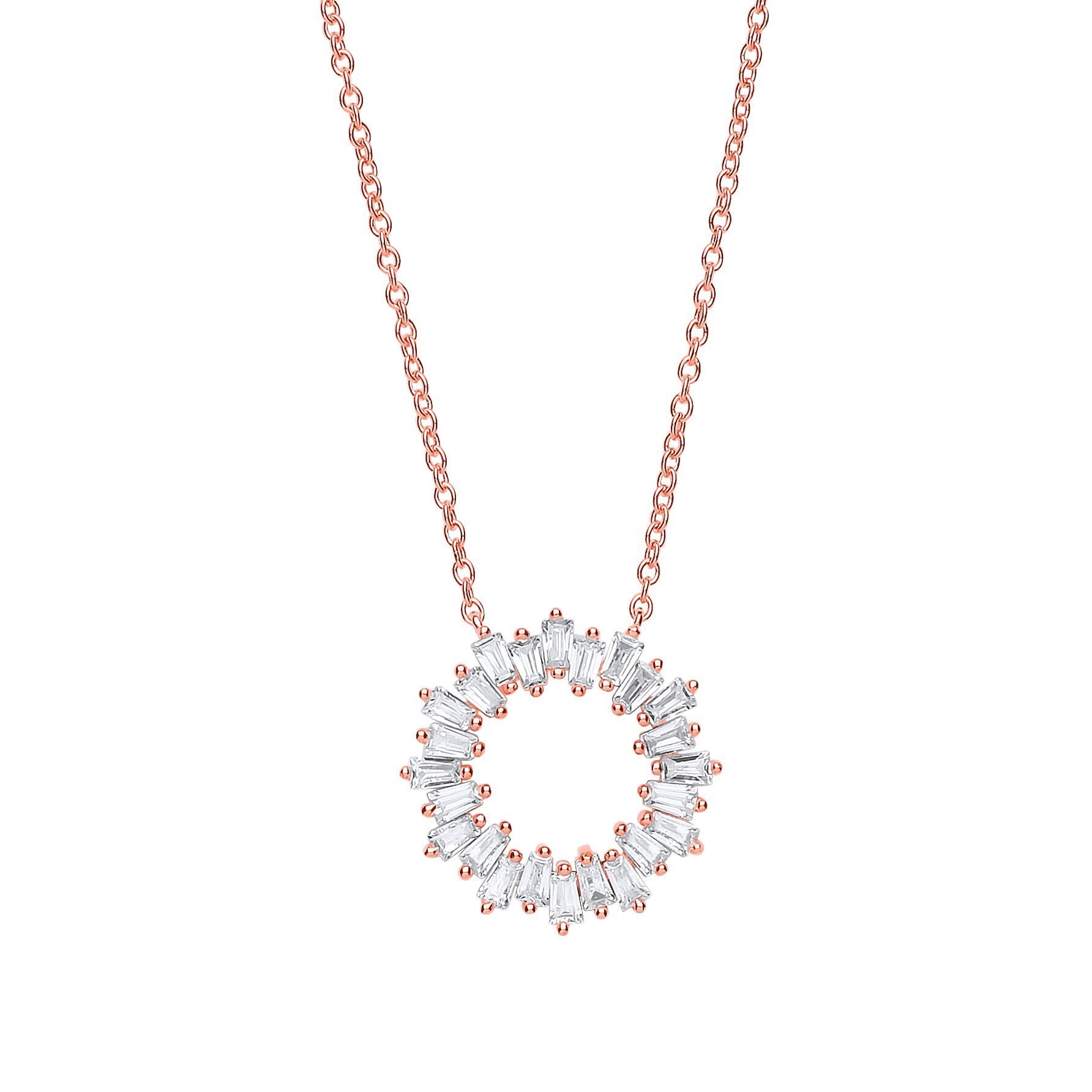 Rose Silver  Baguette CZ Star Burst Eternity Hoop Necklace 18" - GVK265