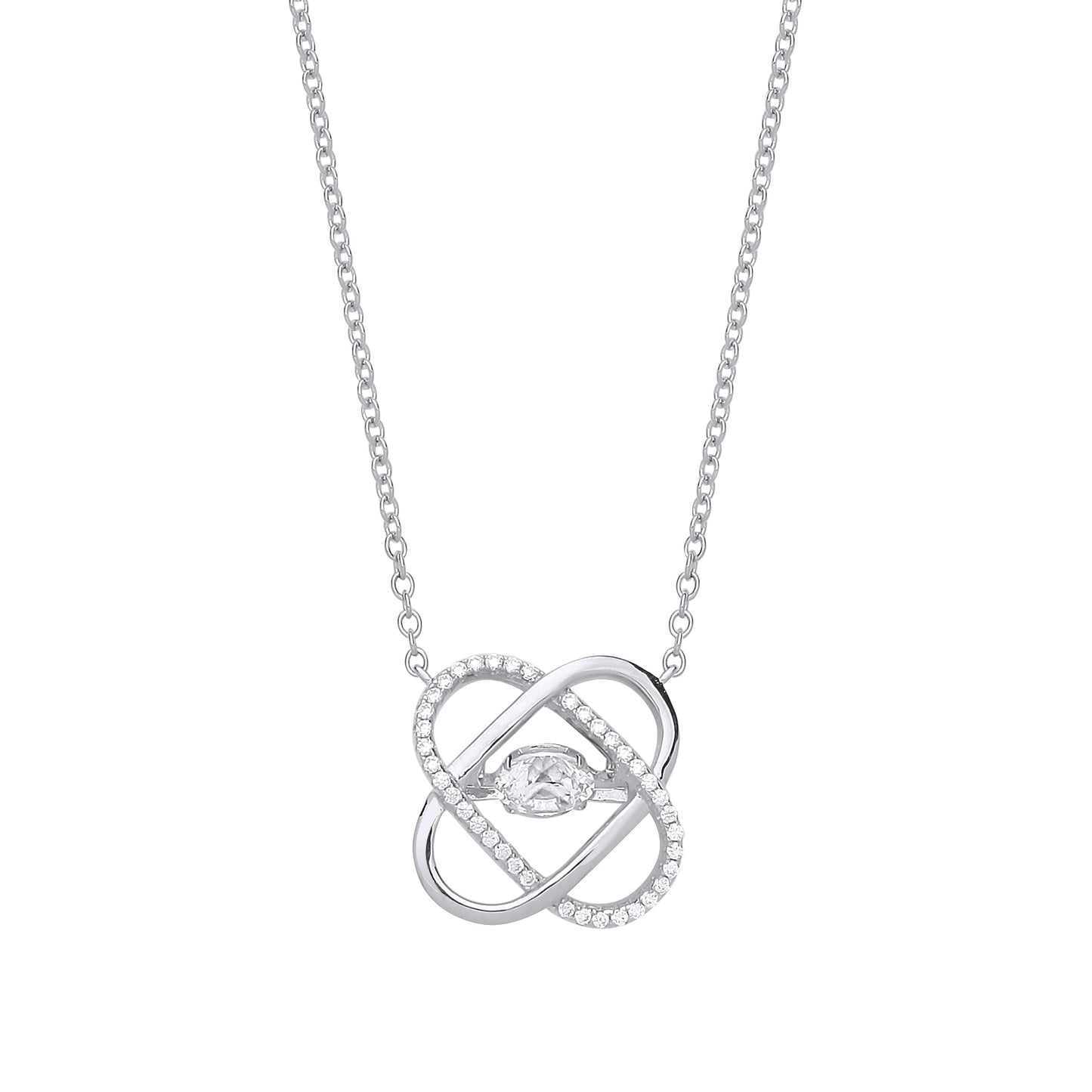 Silver  CZ Love Heart Atom Celtic Knot Charm Necklace 18 inch - GVK266