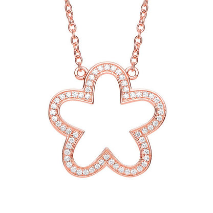 Rose Silver  CZ Daisy Flower Outline Charm Necklace 17 inch - GVK267